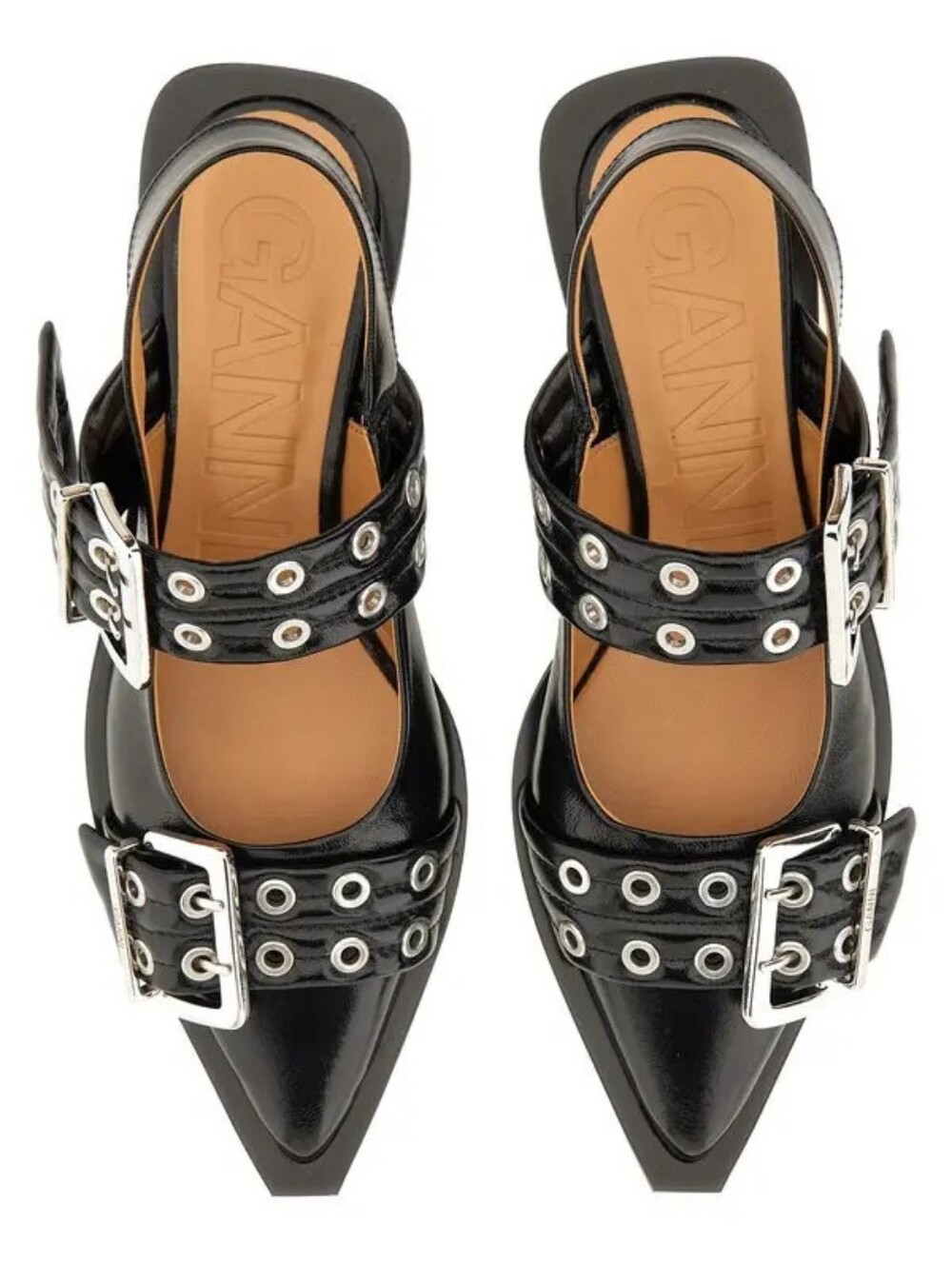 Ganni patent leather wide buckle ballerina shoes 40
